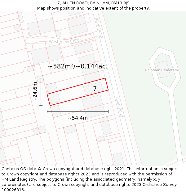 7, ALLEN ROAD, RAINHAM, RM13 9JS: Plot and title map