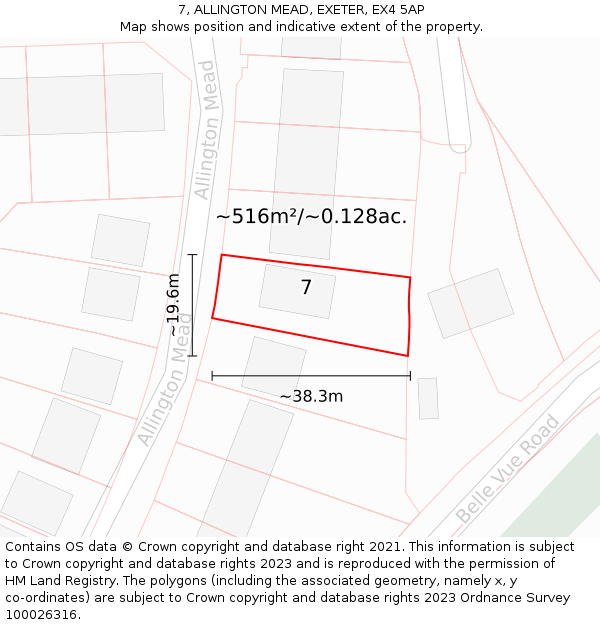 7, ALLINGTON MEAD, EXETER, EX4 5AP: Plot and title map