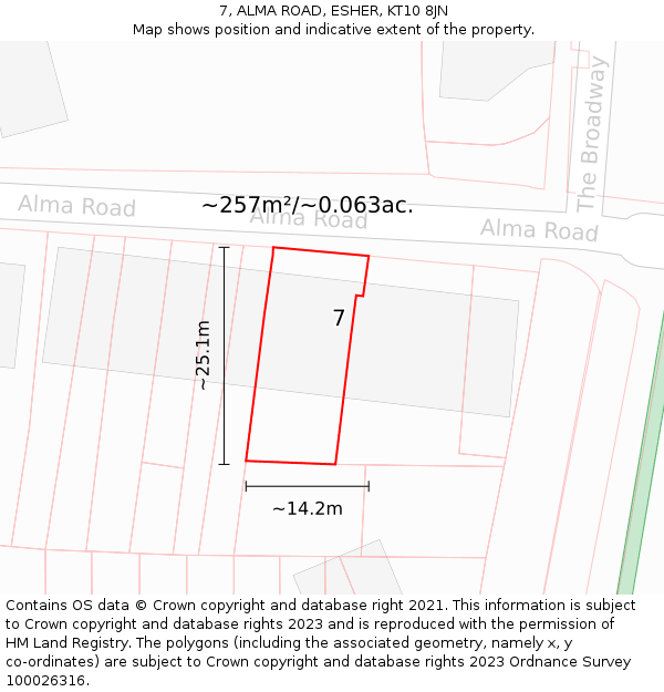 7, ALMA ROAD, ESHER, KT10 8JN: Plot and title map