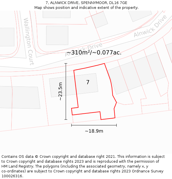 7, ALNWICK DRIVE, SPENNYMOOR, DL16 7GE: Plot and title map