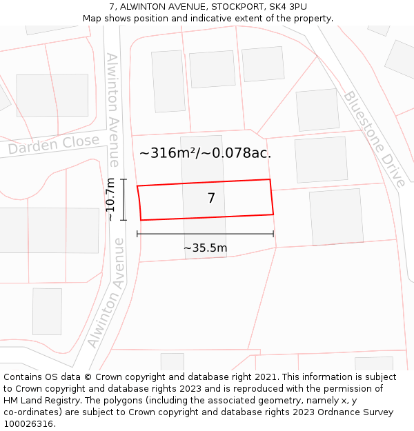 7, ALWINTON AVENUE, STOCKPORT, SK4 3PU: Plot and title map
