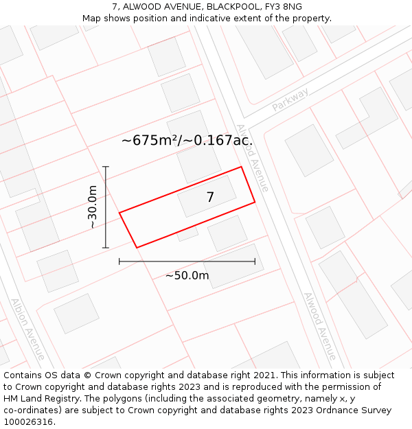 7, ALWOOD AVENUE, BLACKPOOL, FY3 8NG: Plot and title map