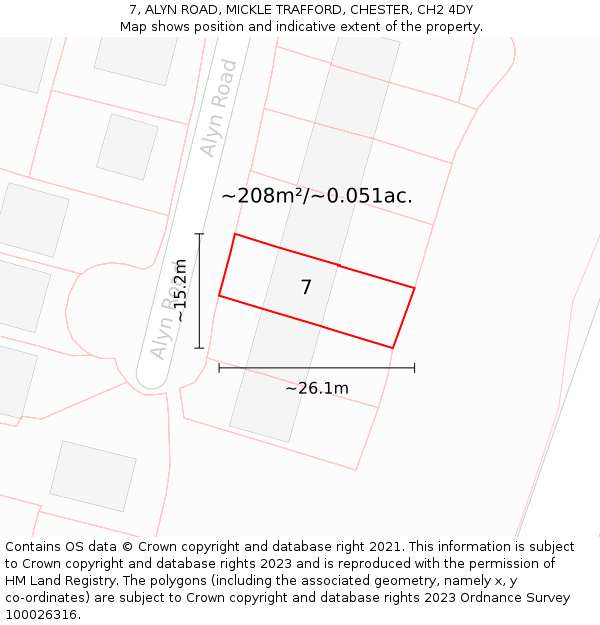 7, ALYN ROAD, MICKLE TRAFFORD, CHESTER, CH2 4DY: Plot and title map