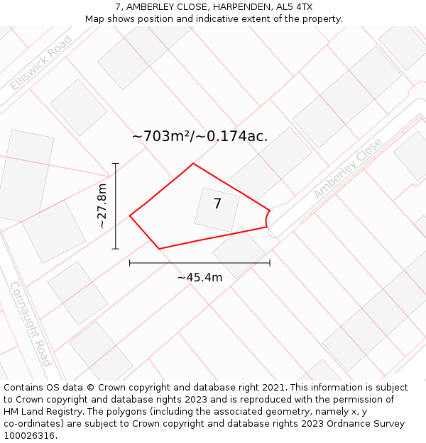 7, AMBERLEY CLOSE, HARPENDEN, AL5 4TX: Plot and title map