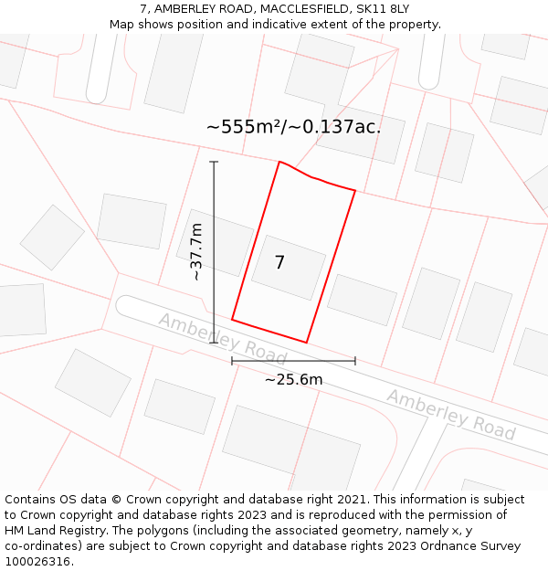 7, AMBERLEY ROAD, MACCLESFIELD, SK11 8LY: Plot and title map