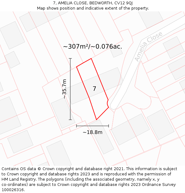 7, AMELIA CLOSE, BEDWORTH, CV12 9QJ: Plot and title map