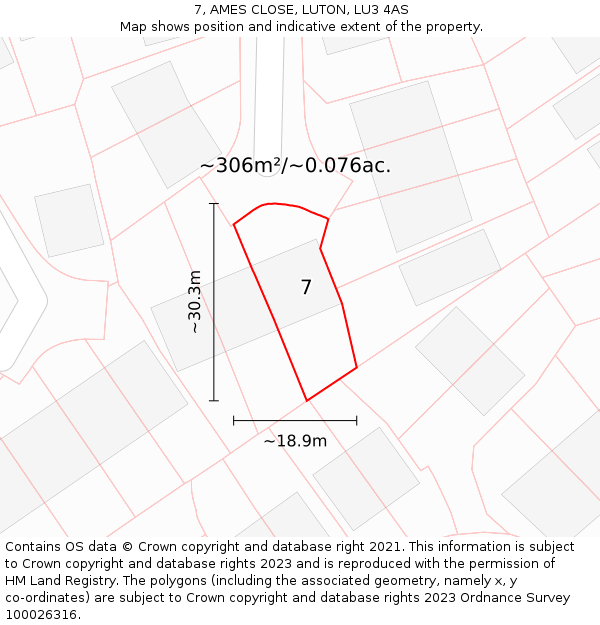 7, AMES CLOSE, LUTON, LU3 4AS: Plot and title map