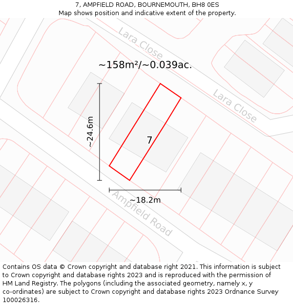 7, AMPFIELD ROAD, BOURNEMOUTH, BH8 0ES: Plot and title map