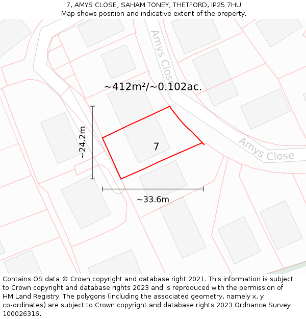 7, AMYS CLOSE, SAHAM TONEY, THETFORD, IP25 7HU: Plot and title map