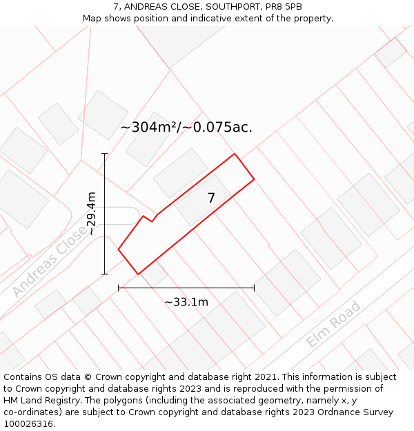 7, ANDREAS CLOSE, SOUTHPORT, PR8 5PB: Plot and title map