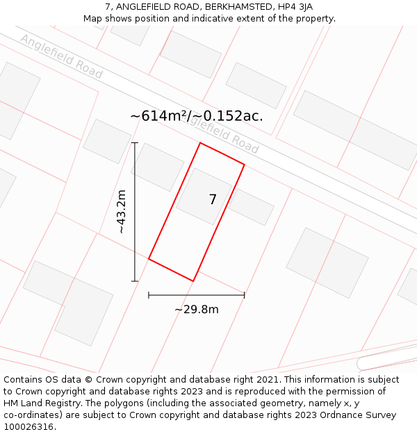 7, ANGLEFIELD ROAD, BERKHAMSTED, HP4 3JA: Plot and title map