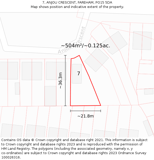 7, ANJOU CRESCENT, FAREHAM, PO15 5DA: Plot and title map