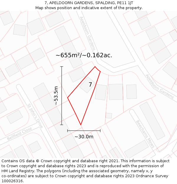 7, APELDOORN GARDENS, SPALDING, PE11 1JT: Plot and title map