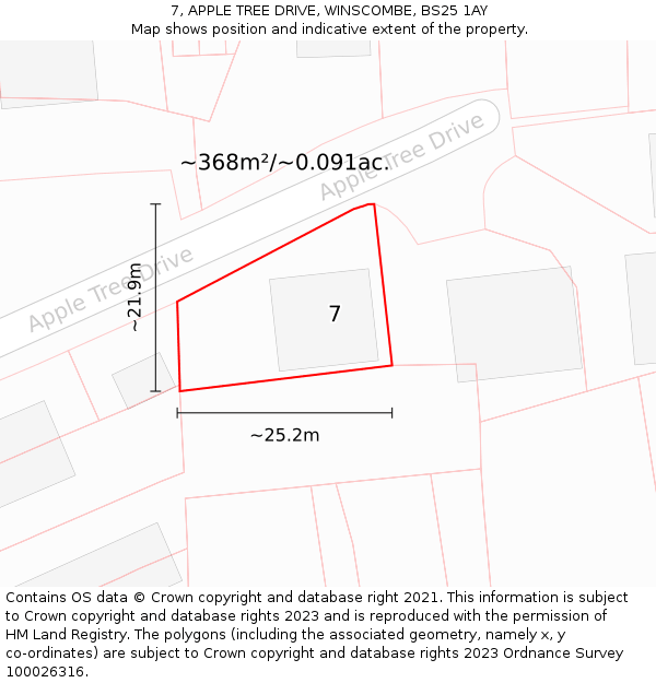 7, APPLE TREE DRIVE, WINSCOMBE, BS25 1AY: Plot and title map