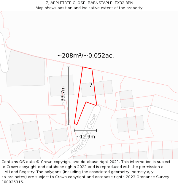 7, APPLETREE CLOSE, BARNSTAPLE, EX32 8PN: Plot and title map