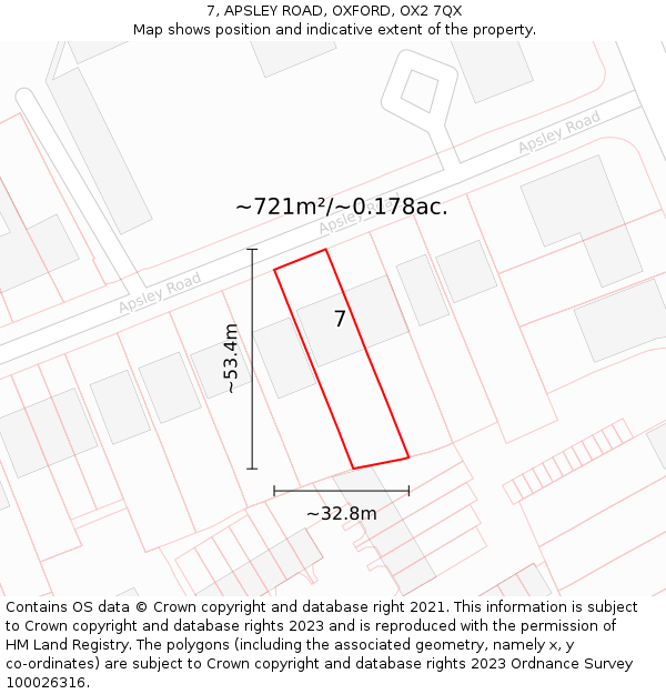 7, APSLEY ROAD, OXFORD, OX2 7QX: Plot and title map