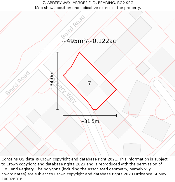 7, ARBERY WAY, ARBORFIELD, READING, RG2 9FG: Plot and title map