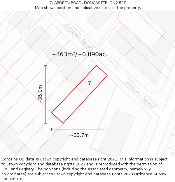 7, ARDEEN ROAD, DONCASTER, DN2 5ET: Plot and title map