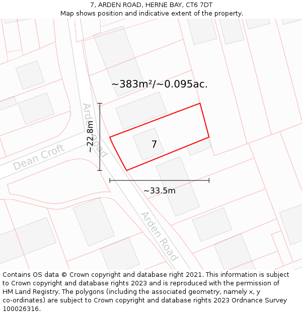 7, ARDEN ROAD, HERNE BAY, CT6 7DT: Plot and title map