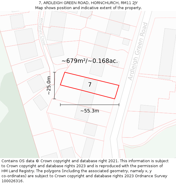 7, ARDLEIGH GREEN ROAD, HORNCHURCH, RM11 2JY: Plot and title map