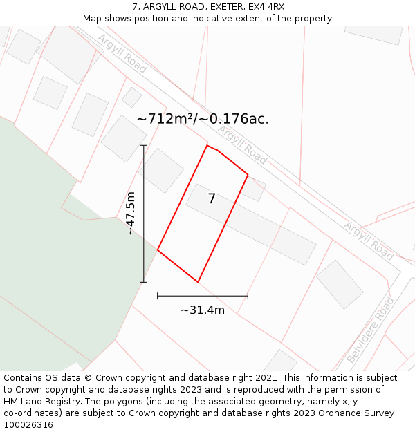 7, ARGYLL ROAD, EXETER, EX4 4RX: Plot and title map