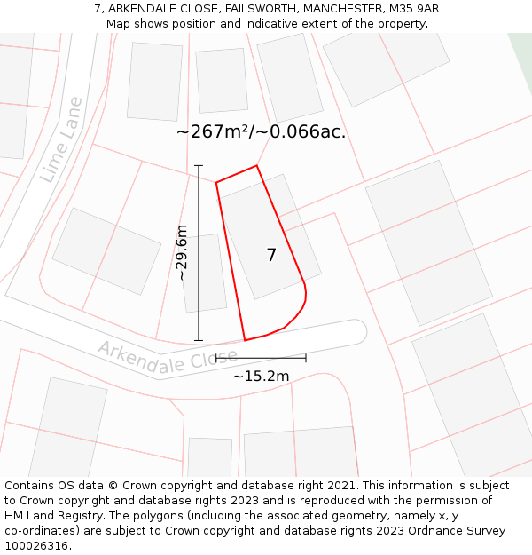 7, ARKENDALE CLOSE, FAILSWORTH, MANCHESTER, M35 9AR: Plot and title map