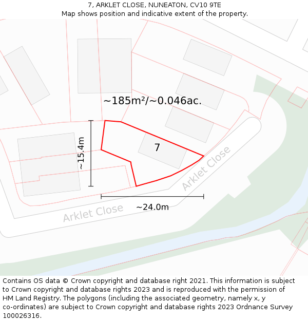 7, ARKLET CLOSE, NUNEATON, CV10 9TE: Plot and title map