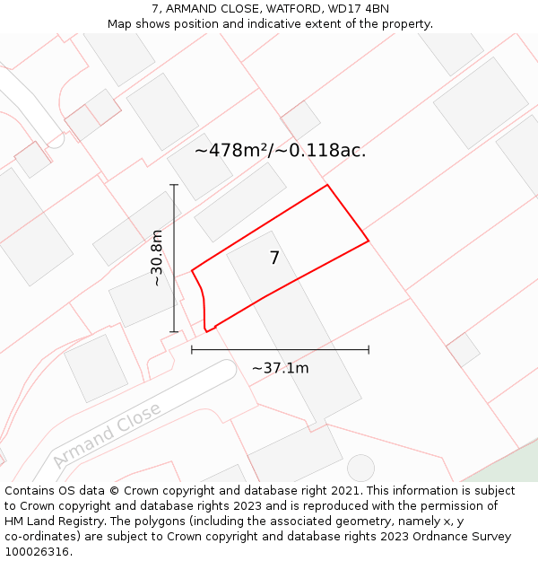 7, ARMAND CLOSE, WATFORD, WD17 4BN: Plot and title map
