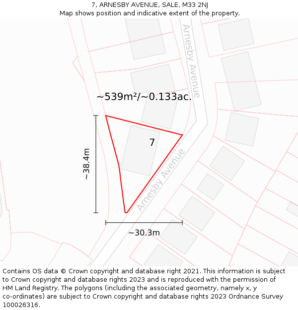 7, ARNESBY AVENUE, SALE, M33 2NJ: Plot and title map