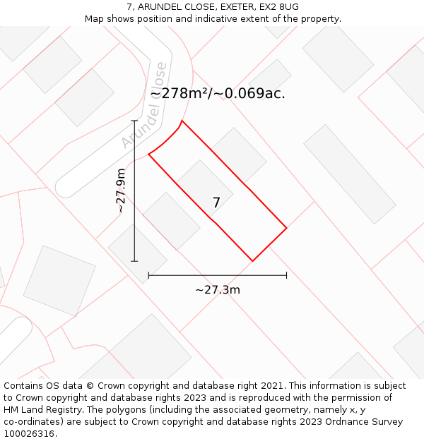 7, ARUNDEL CLOSE, EXETER, EX2 8UG: Plot and title map