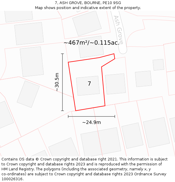 7, ASH GROVE, BOURNE, PE10 9SG: Plot and title map