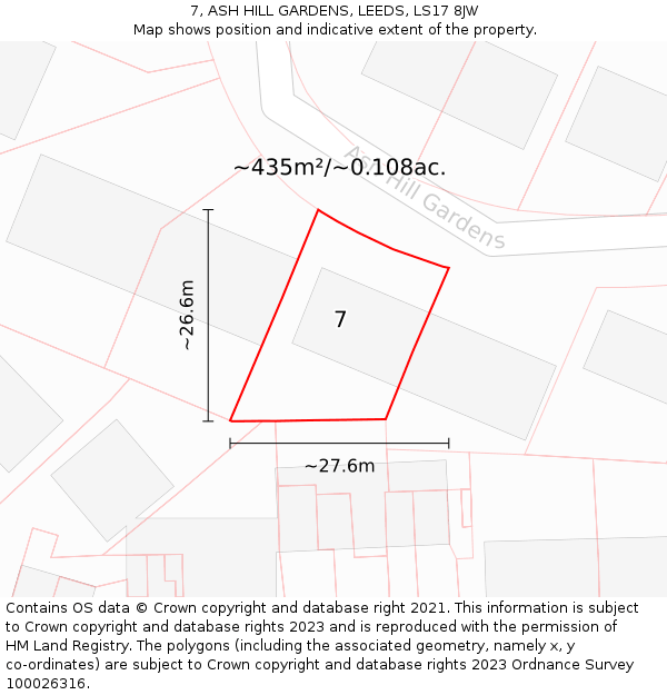 7, ASH HILL GARDENS, LEEDS, LS17 8JW: Plot and title map