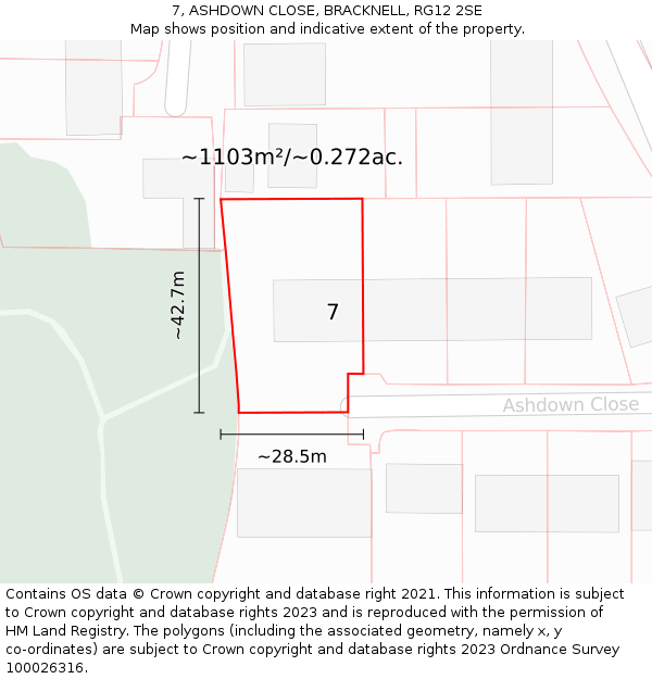 7, ASHDOWN CLOSE, BRACKNELL, RG12 2SE: Plot and title map