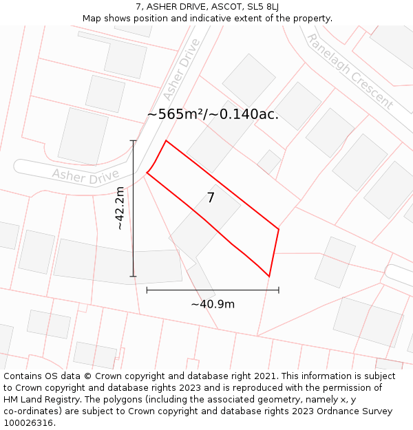 7, ASHER DRIVE, ASCOT, SL5 8LJ: Plot and title map