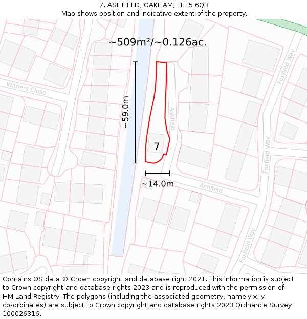 7, ASHFIELD, OAKHAM, LE15 6QB: Plot and title map