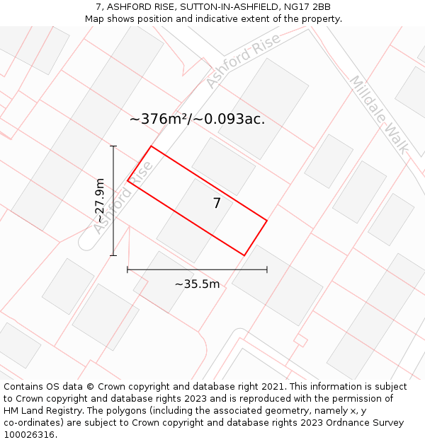 7, ASHFORD RISE, SUTTON-IN-ASHFIELD, NG17 2BB: Plot and title map