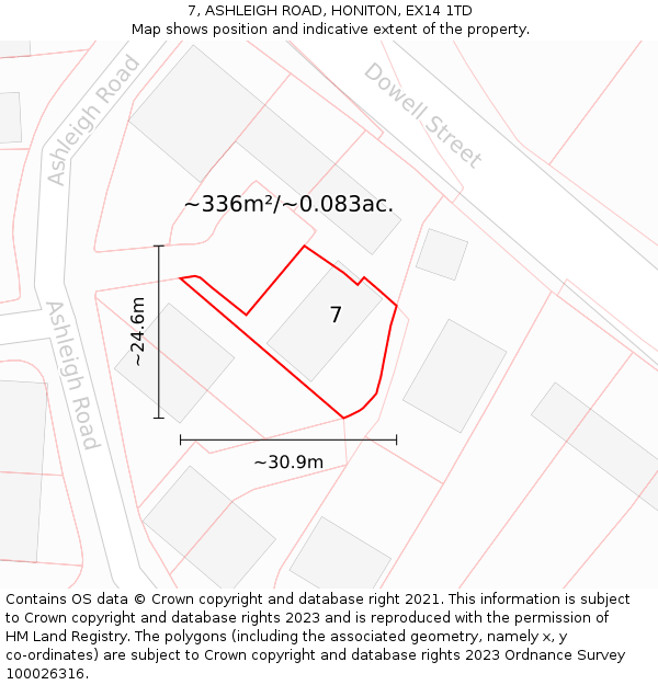 7, ASHLEIGH ROAD, HONITON, EX14 1TD: Plot and title map