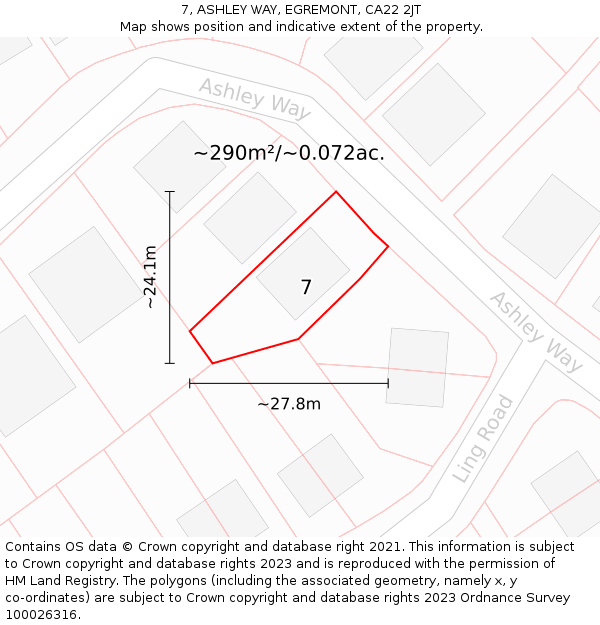 7, ASHLEY WAY, EGREMONT, CA22 2JT: Plot and title map