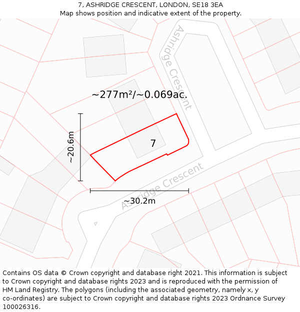 7, ASHRIDGE CRESCENT, LONDON, SE18 3EA: Plot and title map