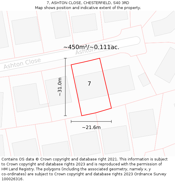 7, ASHTON CLOSE, CHESTERFIELD, S40 3RD: Plot and title map