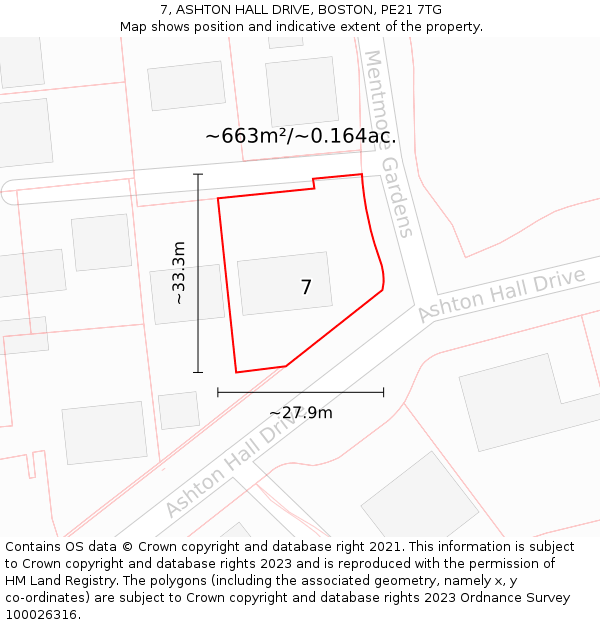 7, ASHTON HALL DRIVE, BOSTON, PE21 7TG: Plot and title map