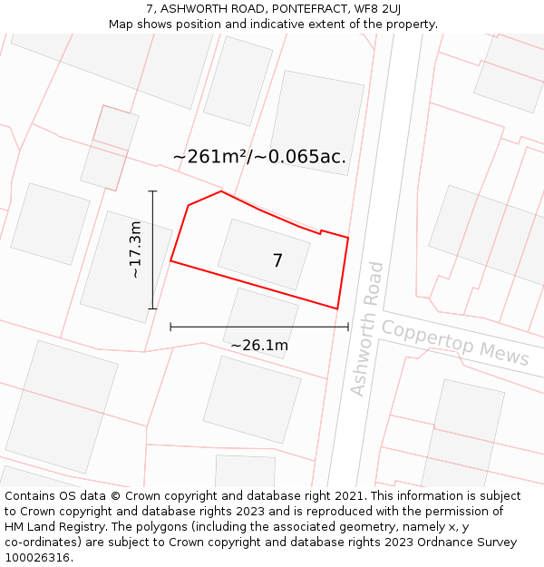 7, ASHWORTH ROAD, PONTEFRACT, WF8 2UJ: Plot and title map