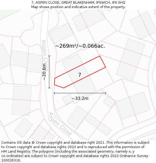 7, ASPEN CLOSE, GREAT BLAKENHAM, IPSWICH, IP6 0HQ: Plot and title map