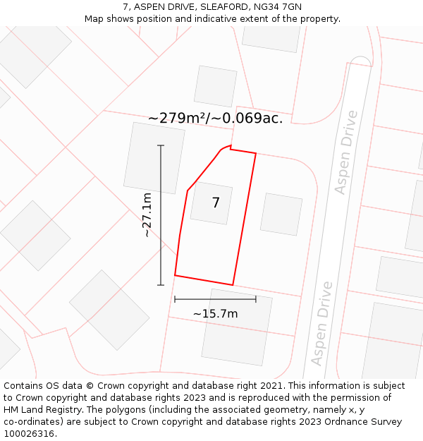 7, ASPEN DRIVE, SLEAFORD, NG34 7GN: Plot and title map