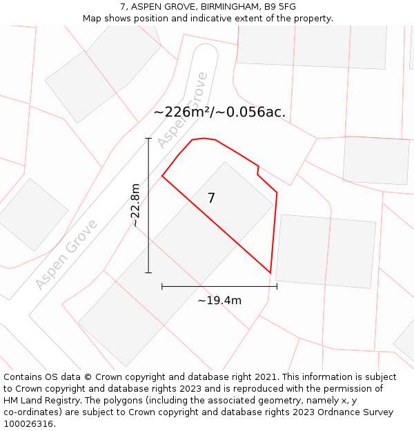 7, ASPEN GROVE, BIRMINGHAM, B9 5FG: Plot and title map