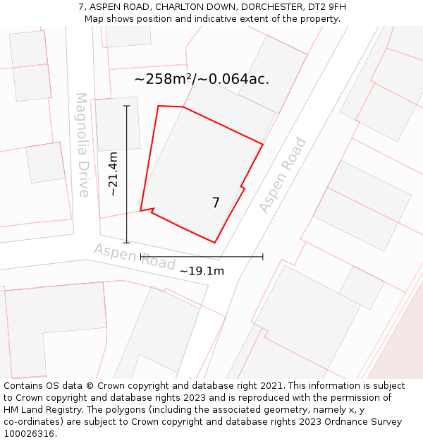 7, ASPEN ROAD, CHARLTON DOWN, DORCHESTER, DT2 9FH: Plot and title map