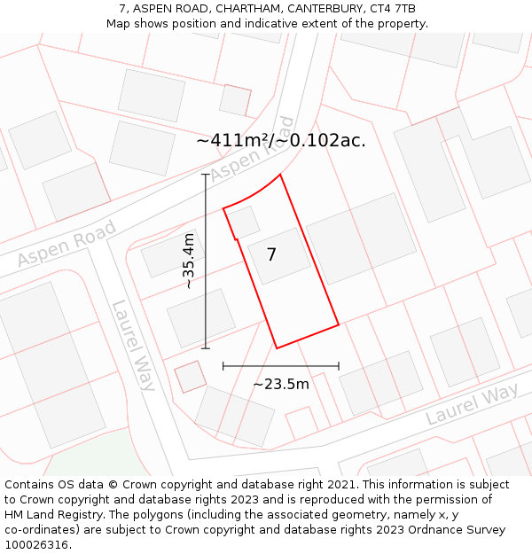 7, ASPEN ROAD, CHARTHAM, CANTERBURY, CT4 7TB: Plot and title map