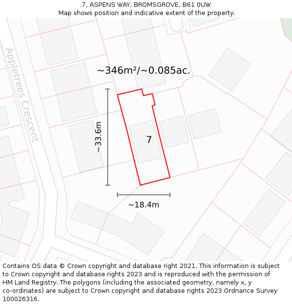 7, ASPENS WAY, BROMSGROVE, B61 0UW: Plot and title map