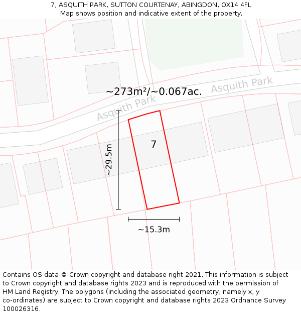 7, ASQUITH PARK, SUTTON COURTENAY, ABINGDON, OX14 4FL: Plot and title map