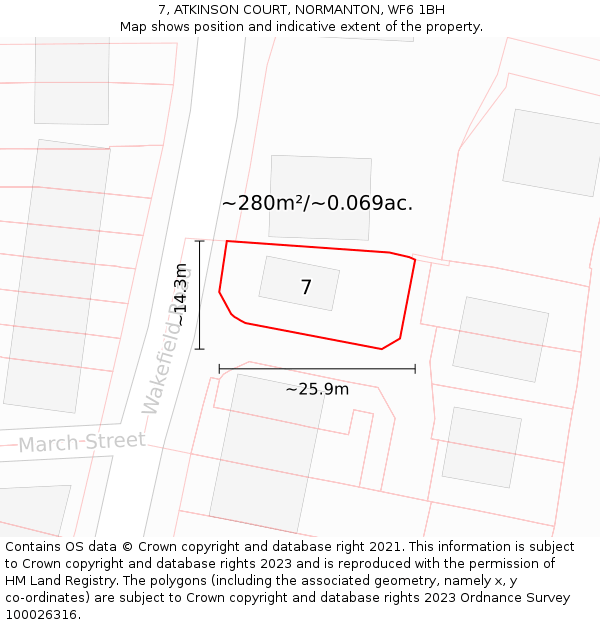 7, ATKINSON COURT, NORMANTON, WF6 1BH: Plot and title map